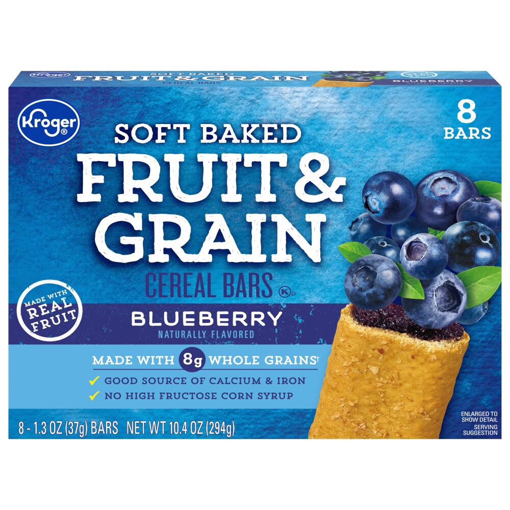 slide 2 of 3, Kroger Fruit & Grain Blueberry Cereal Bars, 8 ct