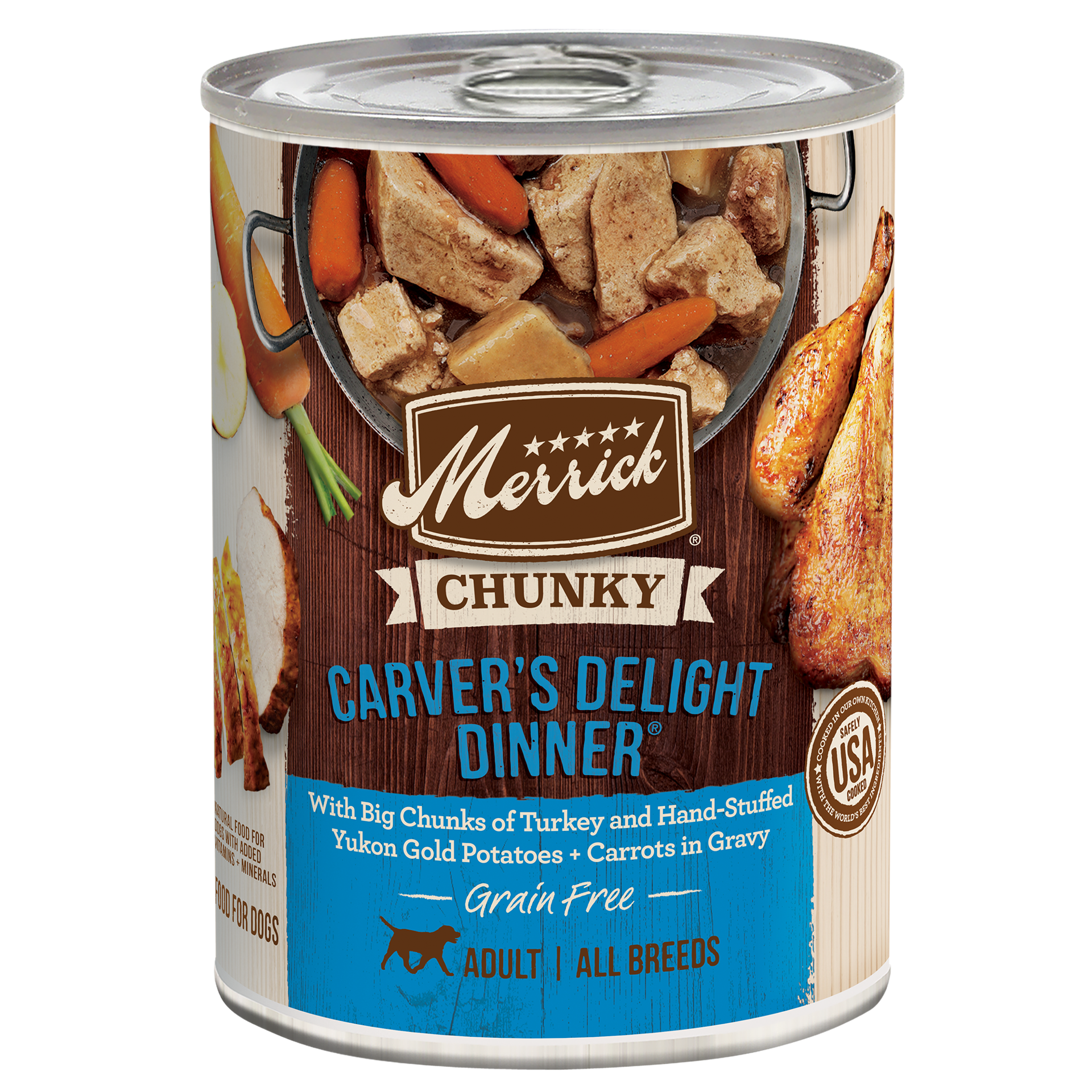 slide 1 of 4, Merrick Chunky Grain Free Wet Dog Food, Carvers Delight Dinner Canned Dog Food -  12.7 oz Can, 12.7 oz