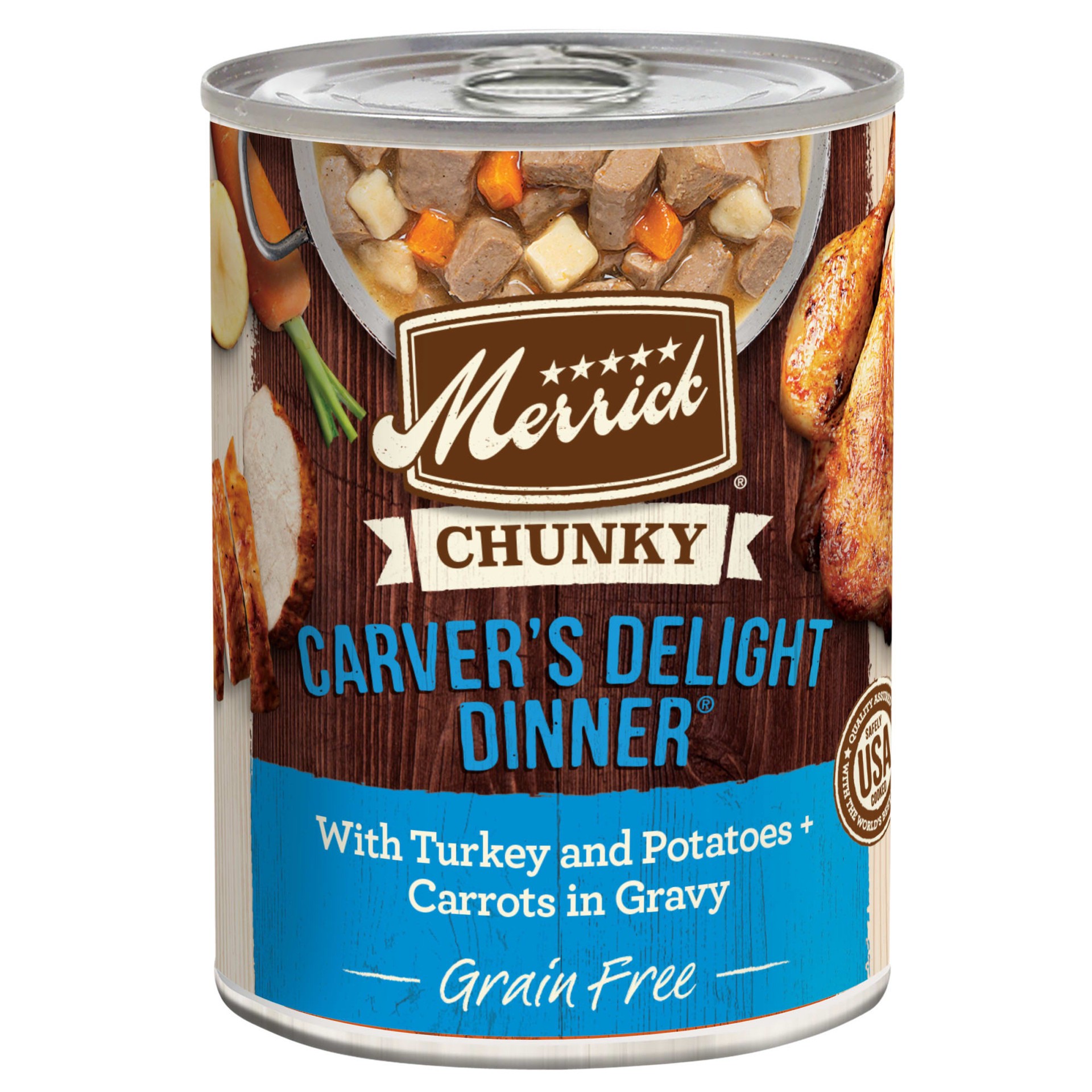 slide 1 of 4, Merrick Chunky Grain Free Premium And Wholesome Canned Dog Food, Real Meat Carvers Delight Dinner In Gravy, 12.7 oz