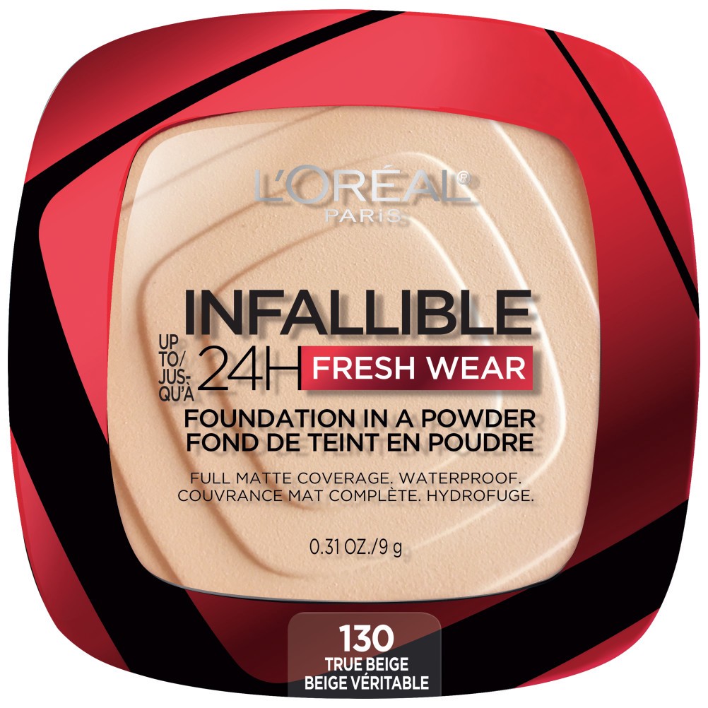 slide 1 of 1, L'Oréal L'Oreal Up to 24H Fresh Wear Foundation in a Powder True Beige (130), 0.31 oz