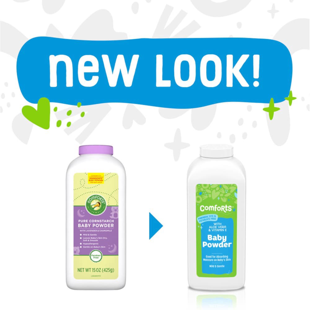 slide 3 of 5, Comforts Pure Cornstarch Baby Powder, 15 oz