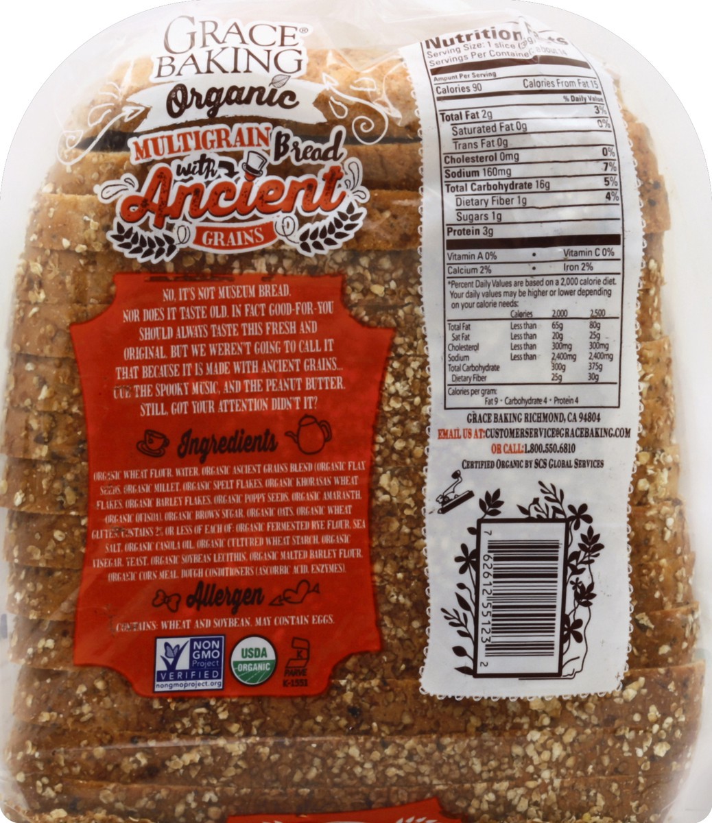 slide 3 of 5, Grace Baking Organic Multigrain Bread with Ancient Grains 17.6 oz, 17.6 oz