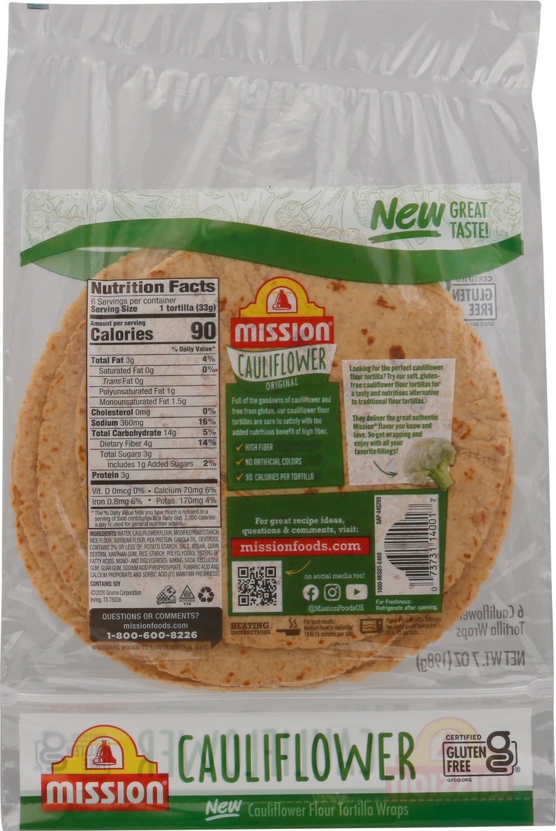 slide 9 of 9, Mission Gluten Free Cauliflower Flour Tortilla Wraps, 6 ct; 7 oz