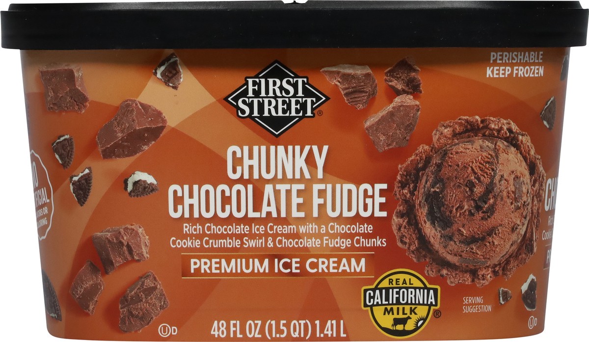 slide 3 of 14, First Street Fs/Cr Chunky Chocolate Fudge Ice Cream, 48 oz