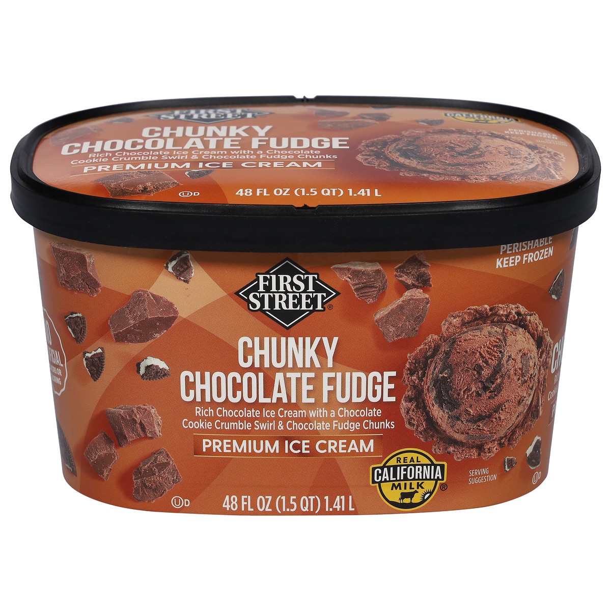 slide 13 of 14, First Street Fs/Cr Chunky Chocolate Fudge Ice Cream, 48 oz