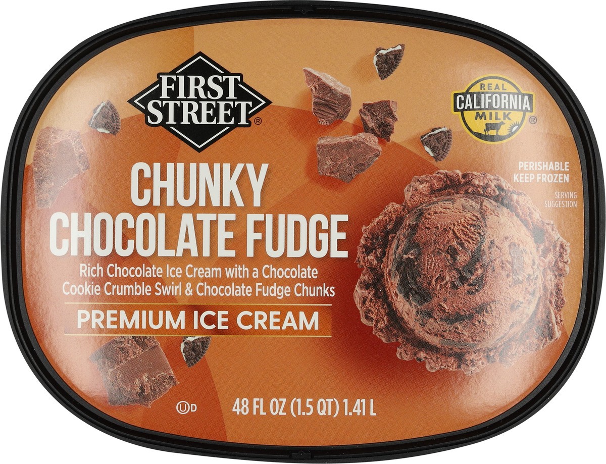 slide 2 of 14, First Street Fs/Cr Chunky Chocolate Fudge Ice Cream, 48 oz