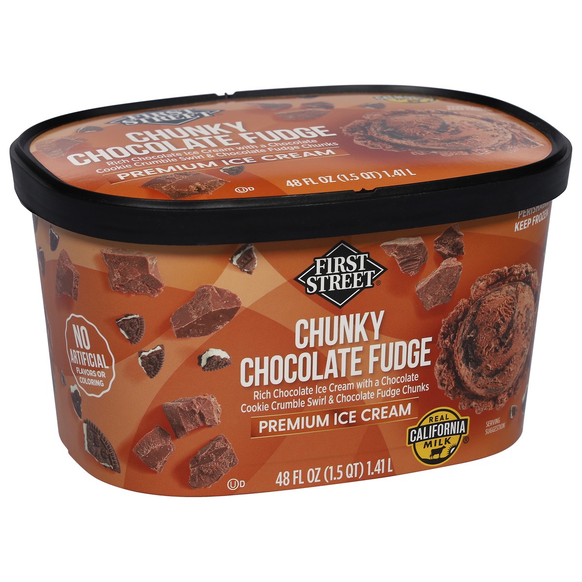 slide 11 of 14, First Street Fs/Cr Chunky Chocolate Fudge Ice Cream, 48 oz