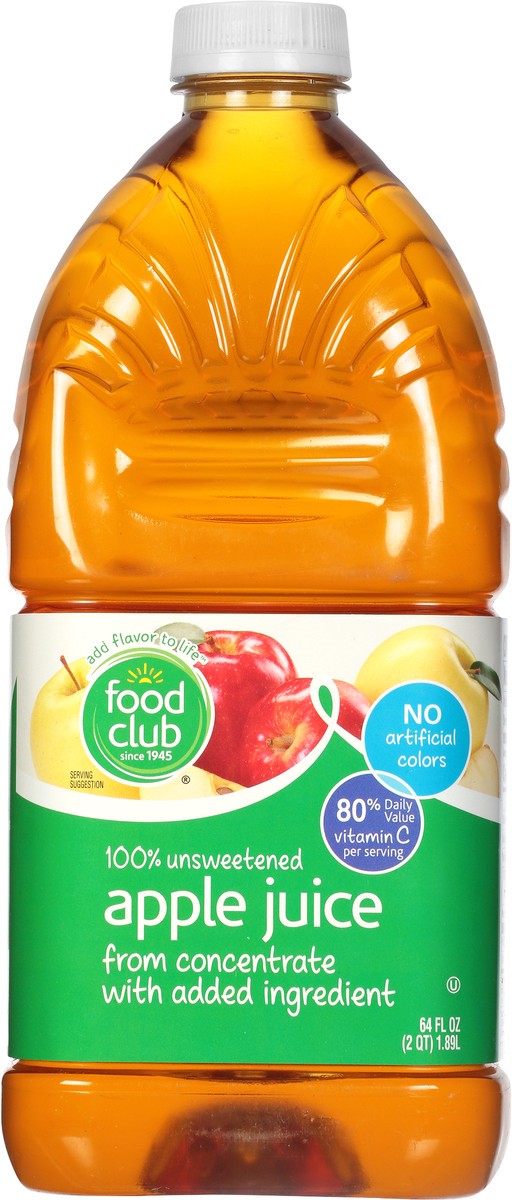 slide 3 of 9, Food Club 100% Unsweetened Apple Juice - 64 fl oz, 64 fl oz