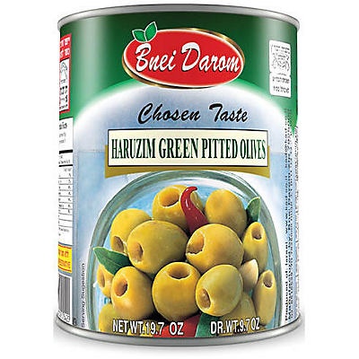 slide 1 of 1, Bnei Darom Haruzim Green Pitted Olives Chosen Taste, 19.7 oz