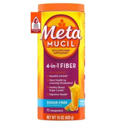 Metamucil Psyllium Fiber Supplement Orange Smooth Sugar-Free Powder