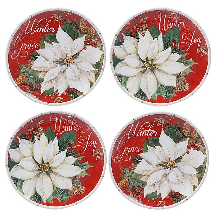 slide 1 of 1, Certified International Winter Garden Dinner Plates - Red, 4 ct