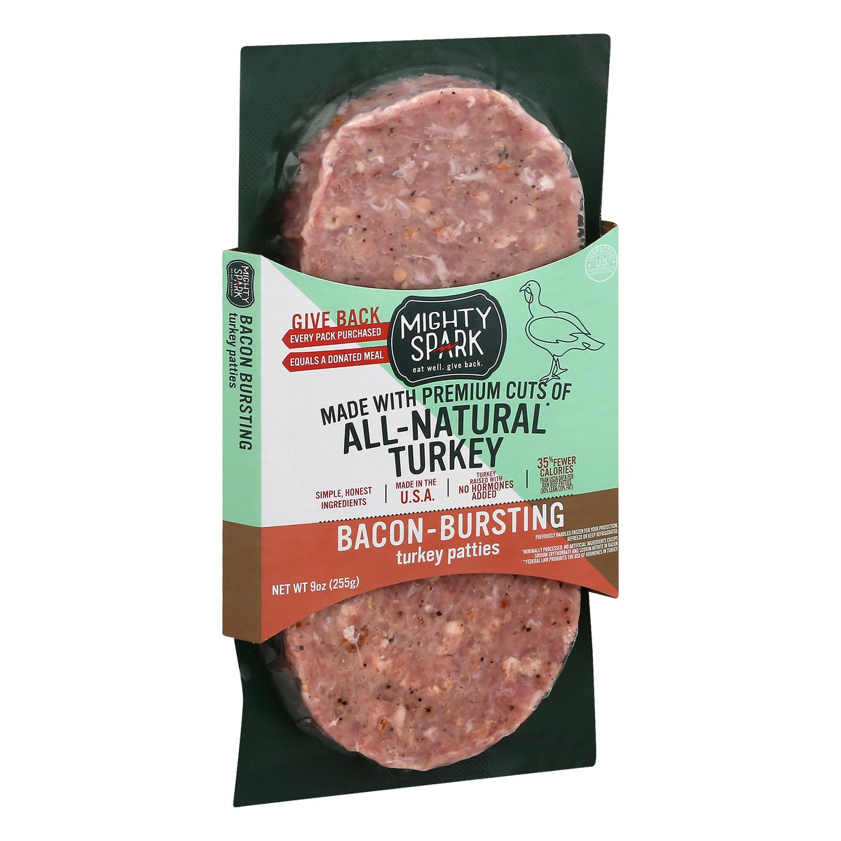 slide 8 of 9, Mighty Spark All-Natural Bacon Bursting Turkey Patties with Pork Bacon 8 oz, 9 oz