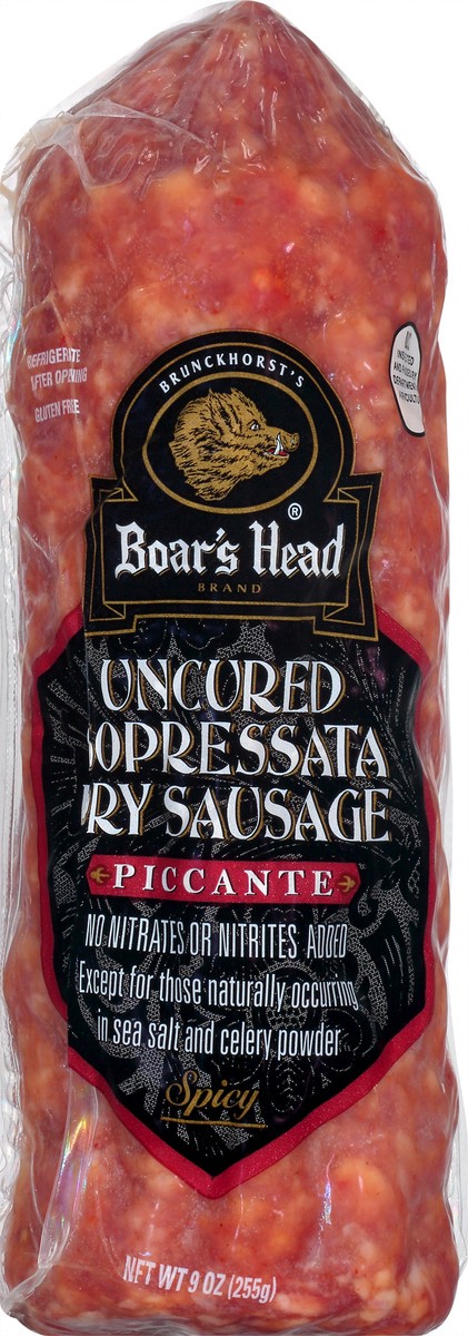 slide 1 of 11, Boar's Head Uncured Sopressata Dry Sausage Piccante, 9 oz
