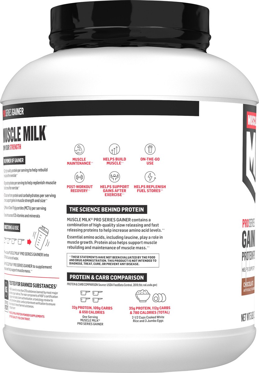 slide 9 of 10, Muscle Milk Gainer High Protein Gainer Powder Supplement Chocolate Artificially Flavored 5 Lb, 5 lb