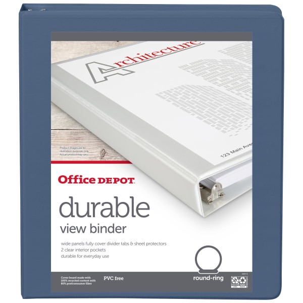slide 4 of 5, Office Depot® 3-Ring Durable View Binder, 1"" Round Ring, Serene Blue, 1 ct