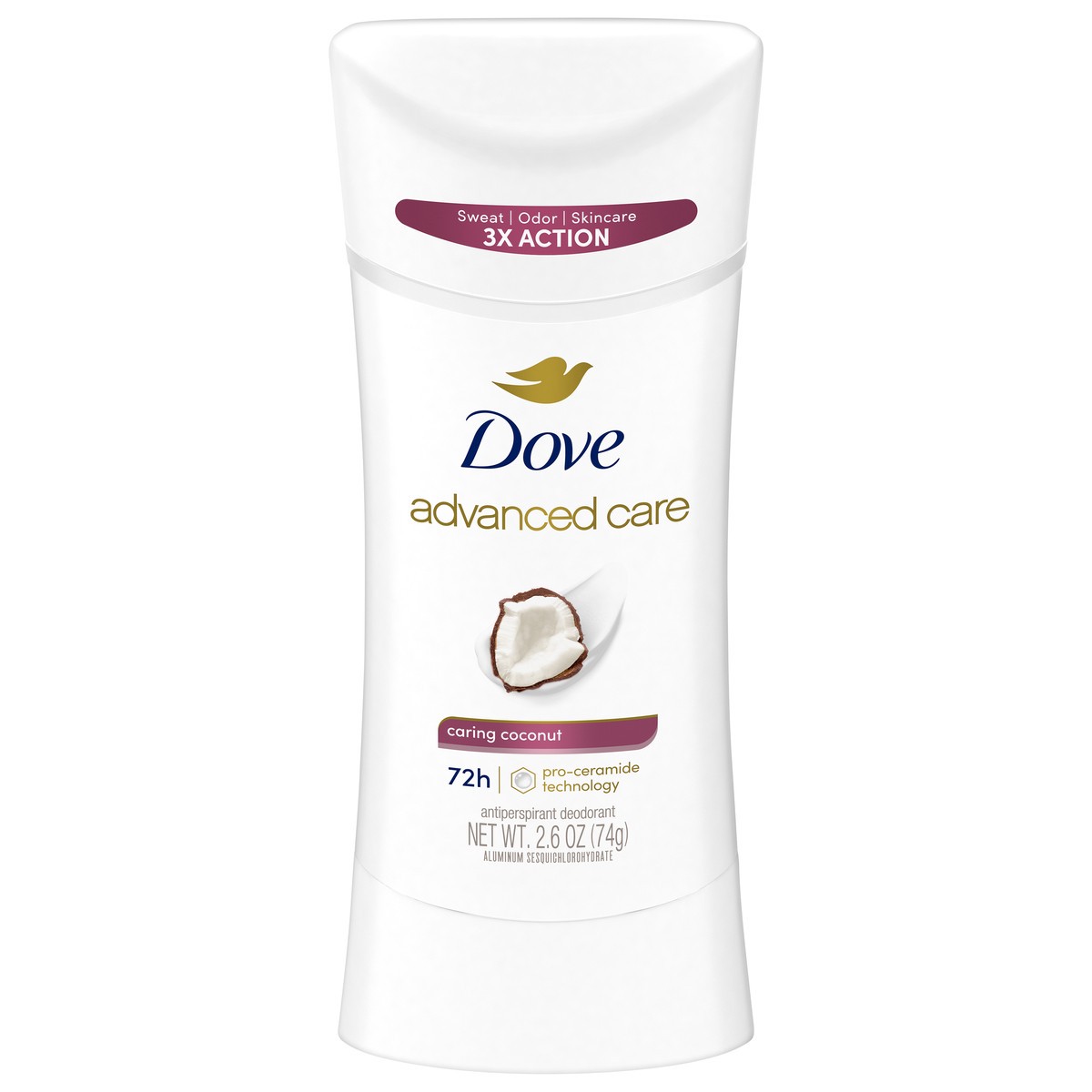 slide 1 of 4, Dove Advanced Care Caring Coconut Antiperspirant Deodorant Stick 2.6 Oz, 2.6 oz