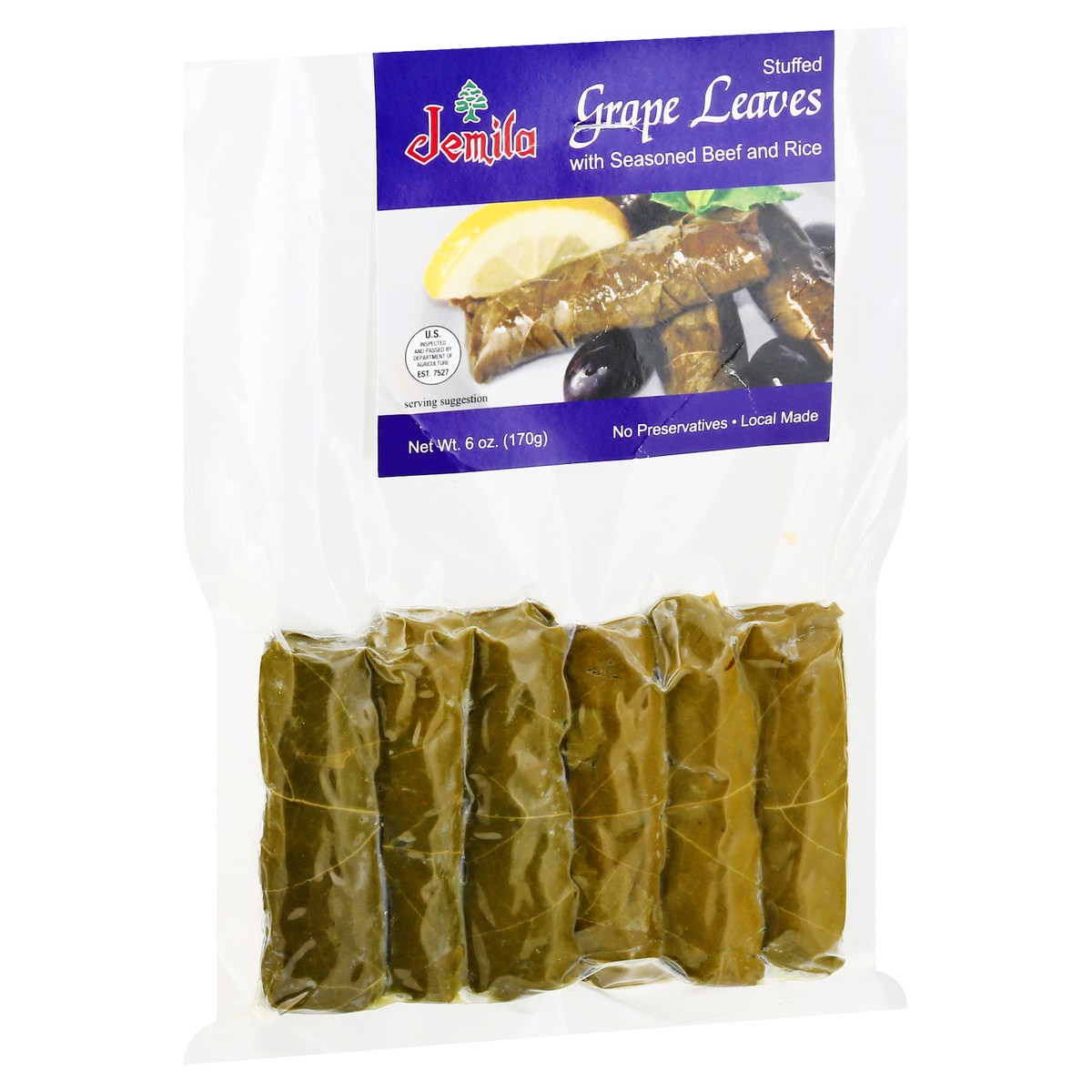 slide 6 of 9, Jemila Stuffed Grape Leaves with Seasoned Beef and Rice 6 oz, 6 oz