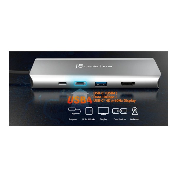 slide 7 of 9, j5create Usb4 Dual 4K Multi-Port Hub, Space Gray, Jcd401, 1 ct