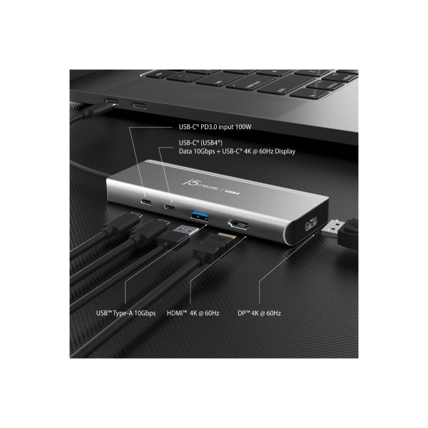 slide 5 of 9, j5create Usb4 Dual 4K Multi-Port Hub, Space Gray, Jcd401, 1 ct
