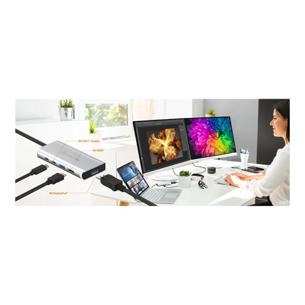 slide 4 of 9, j5create Usb4 Dual 4K Multi-Port Hub, Space Gray, Jcd401, 1 ct