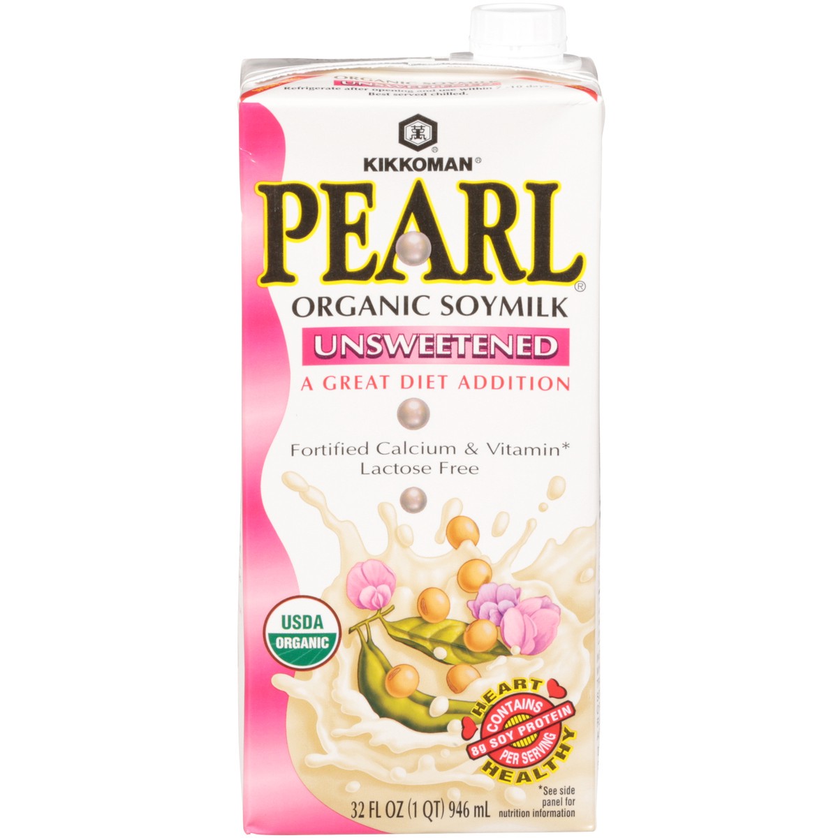 slide 1 of 7, Kikkoman Pearl Unsweetened Organic Soymilk 32 fl oz, 32 fl oz