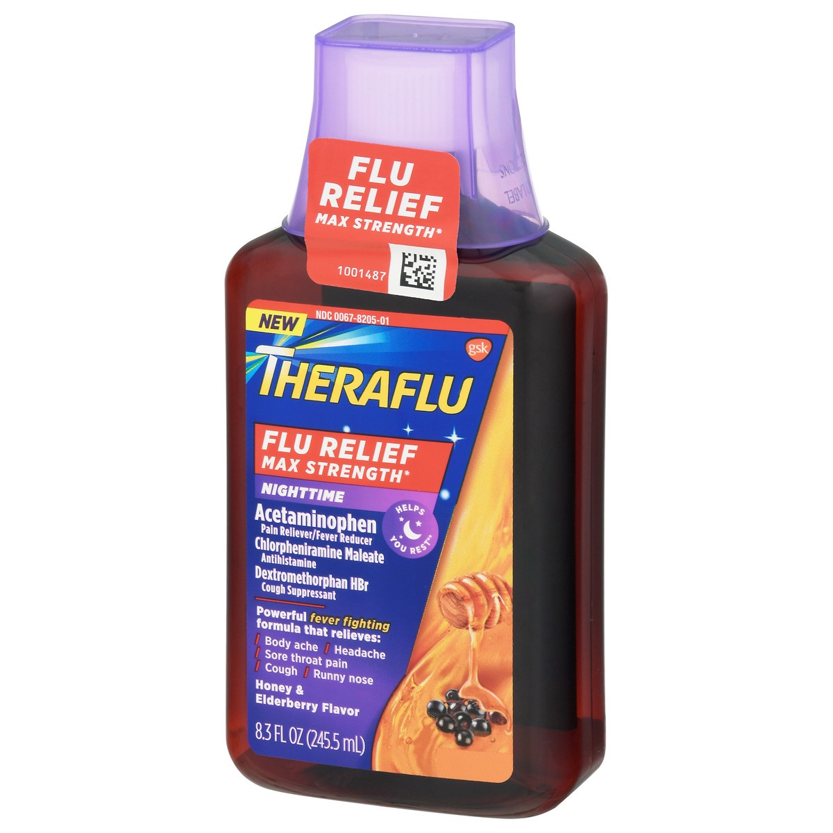 slide 14 of 14, Theraflu Max Strength Nighttime Honey & Elderberry Flavor Flu Relief 8.3 fl oz, 8.3 fl oz