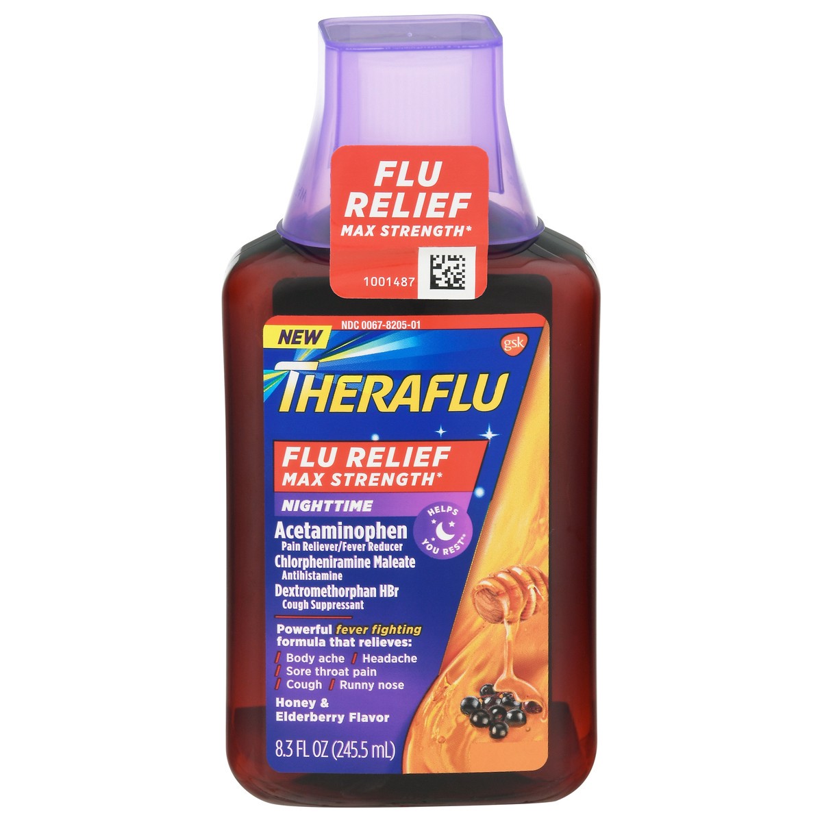 slide 10 of 14, Theraflu Max Strength Nighttime Honey & Elderberry Flavor Flu Relief 8.3 fl oz, 8.3 fl oz