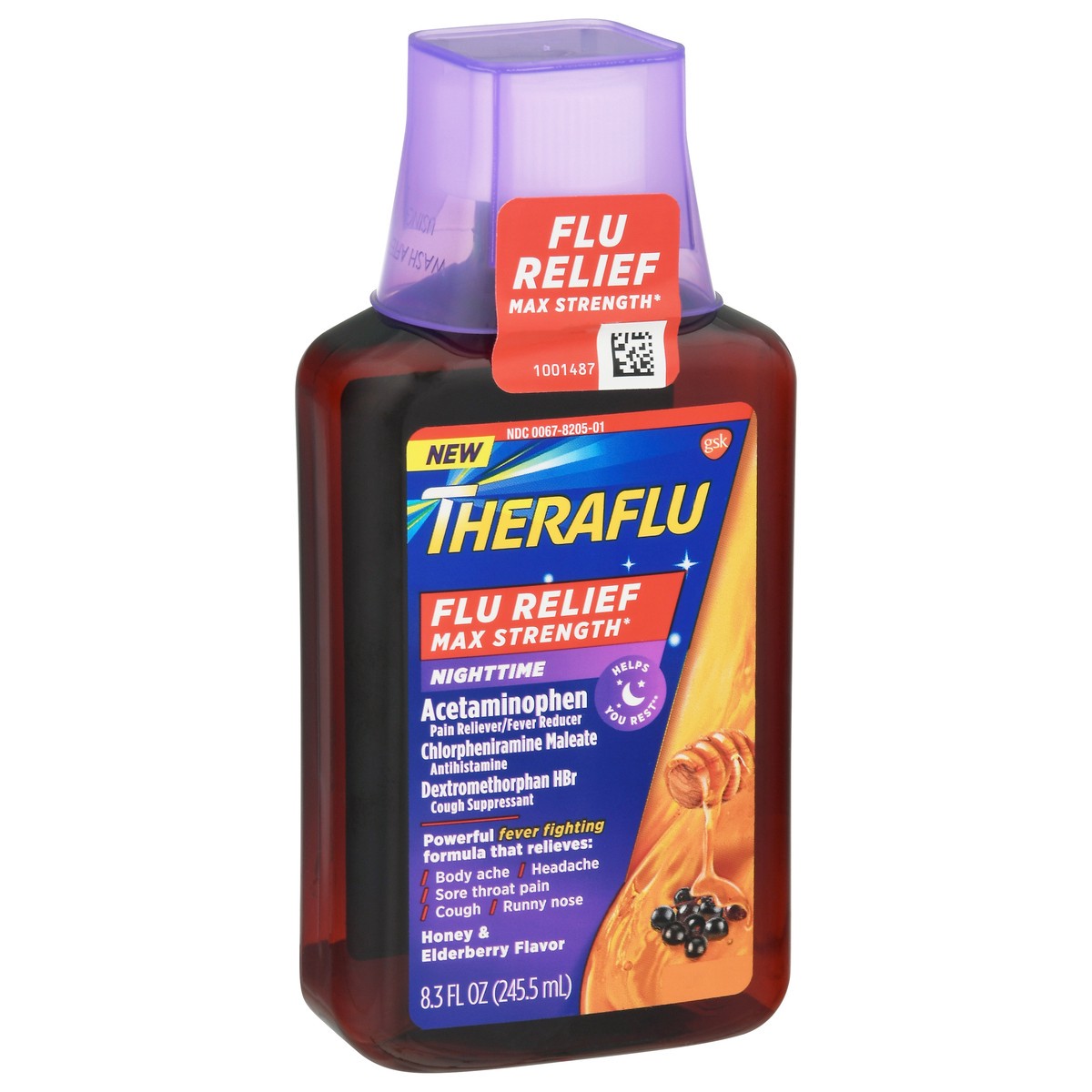 slide 11 of 14, Theraflu Max Strength Nighttime Honey & Elderberry Flavor Flu Relief 8.3 fl oz, 8.3 fl oz