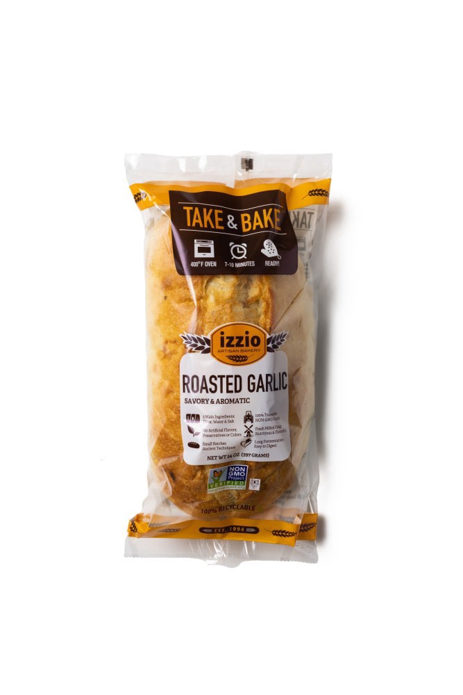slide 3 of 3, Izzio Artisan Bread T&B Garlic Batar, 1 ct