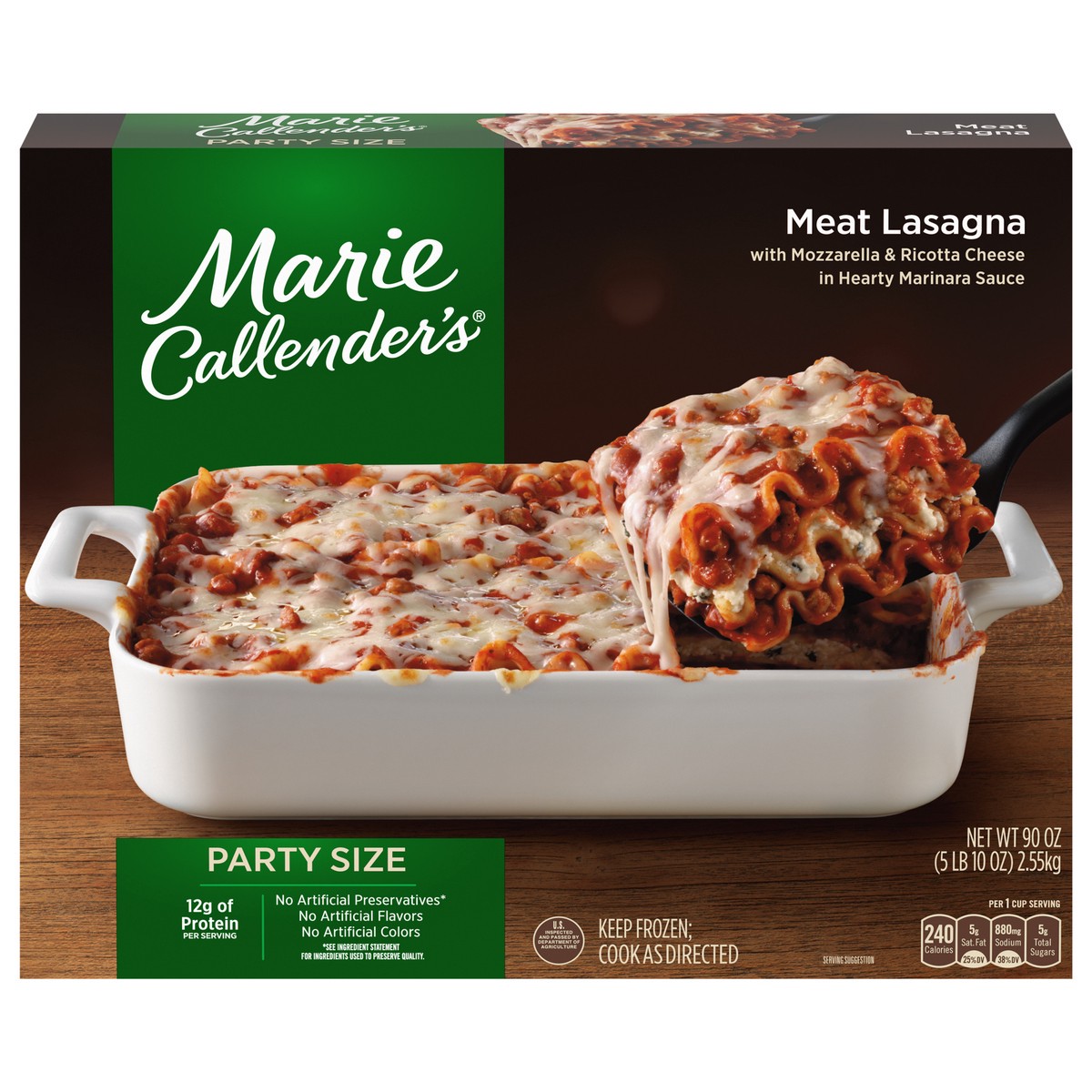 slide 6 of 14, Marie Callender's Party Size Meat Lasagna with Mozzarella & Ricotta Cheese in Hearty Marinara Sauce 90 oz, 90 oz