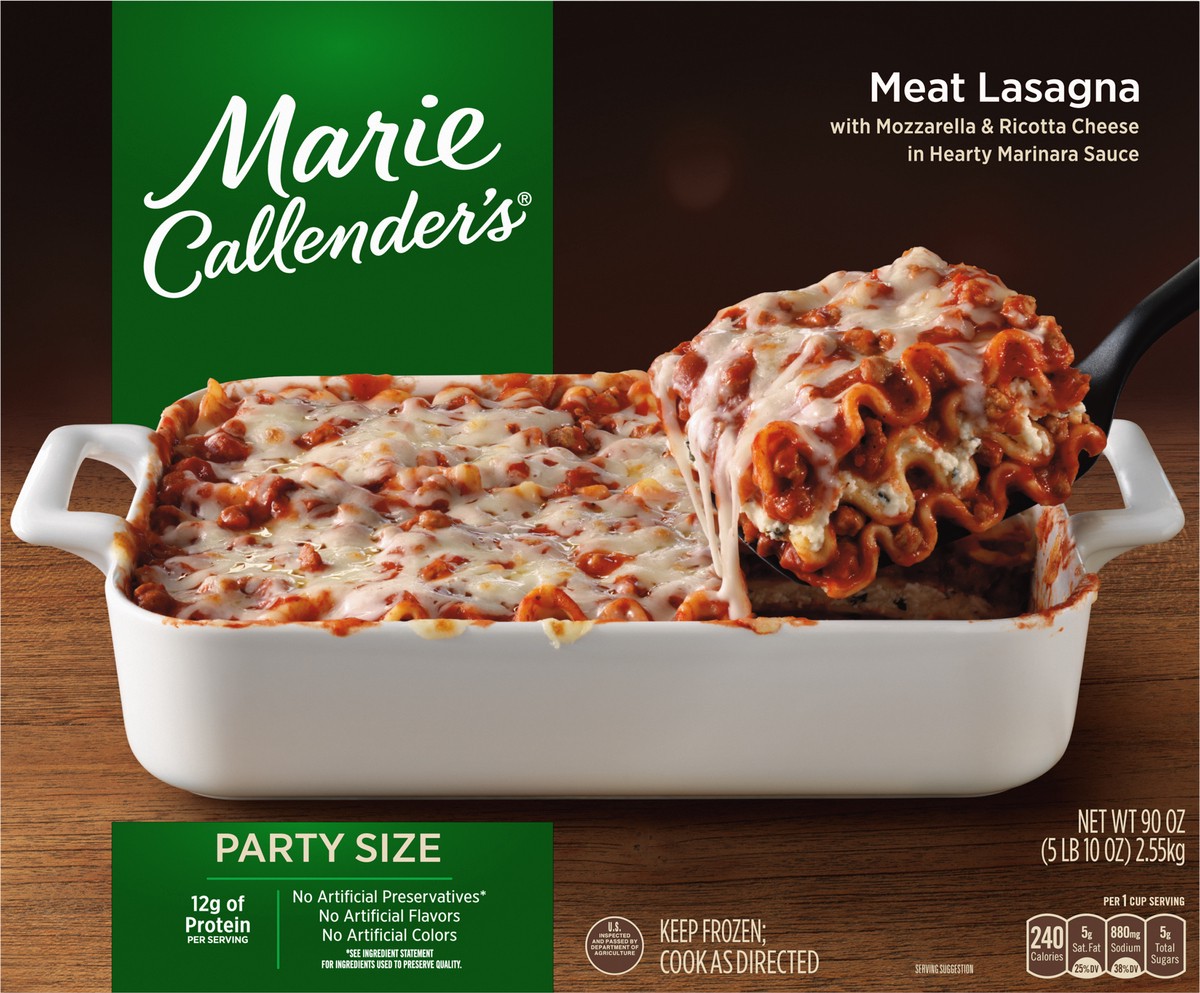 slide 8 of 14, Marie Callender's Party Size Meat Lasagna with Mozzarella & Ricotta Cheese in Hearty Marinara Sauce 90 oz, 90 oz