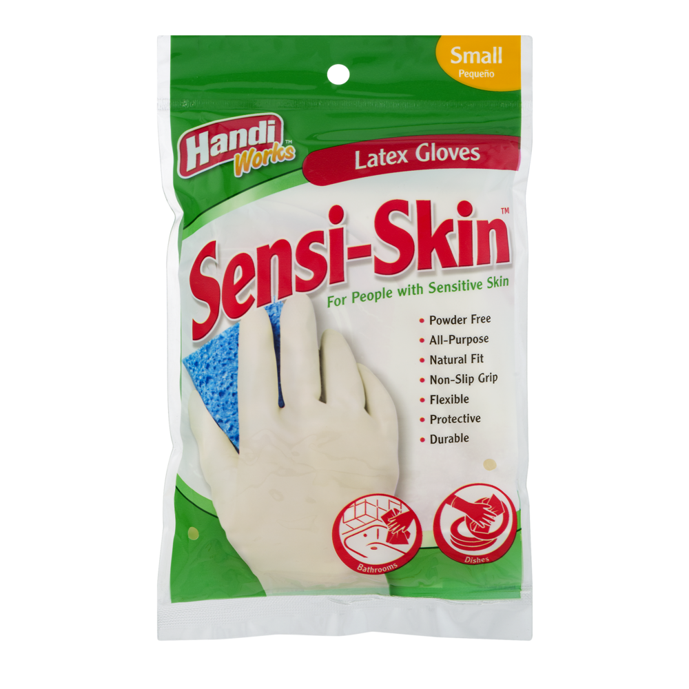 slide 1 of 1, Handi-Works Small Sensi-Skin Latex Gloves, 1 ct