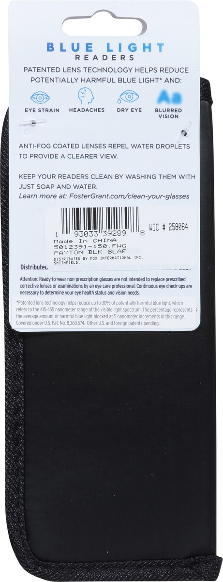 slide 6 of 12, Foster Grant Blue Light Black +1.50 Readers 1 ea, 1 ct