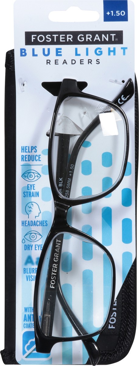 slide 8 of 12, Foster Grant Blue Light Black +1.50 Readers 1 ea, 1 ct