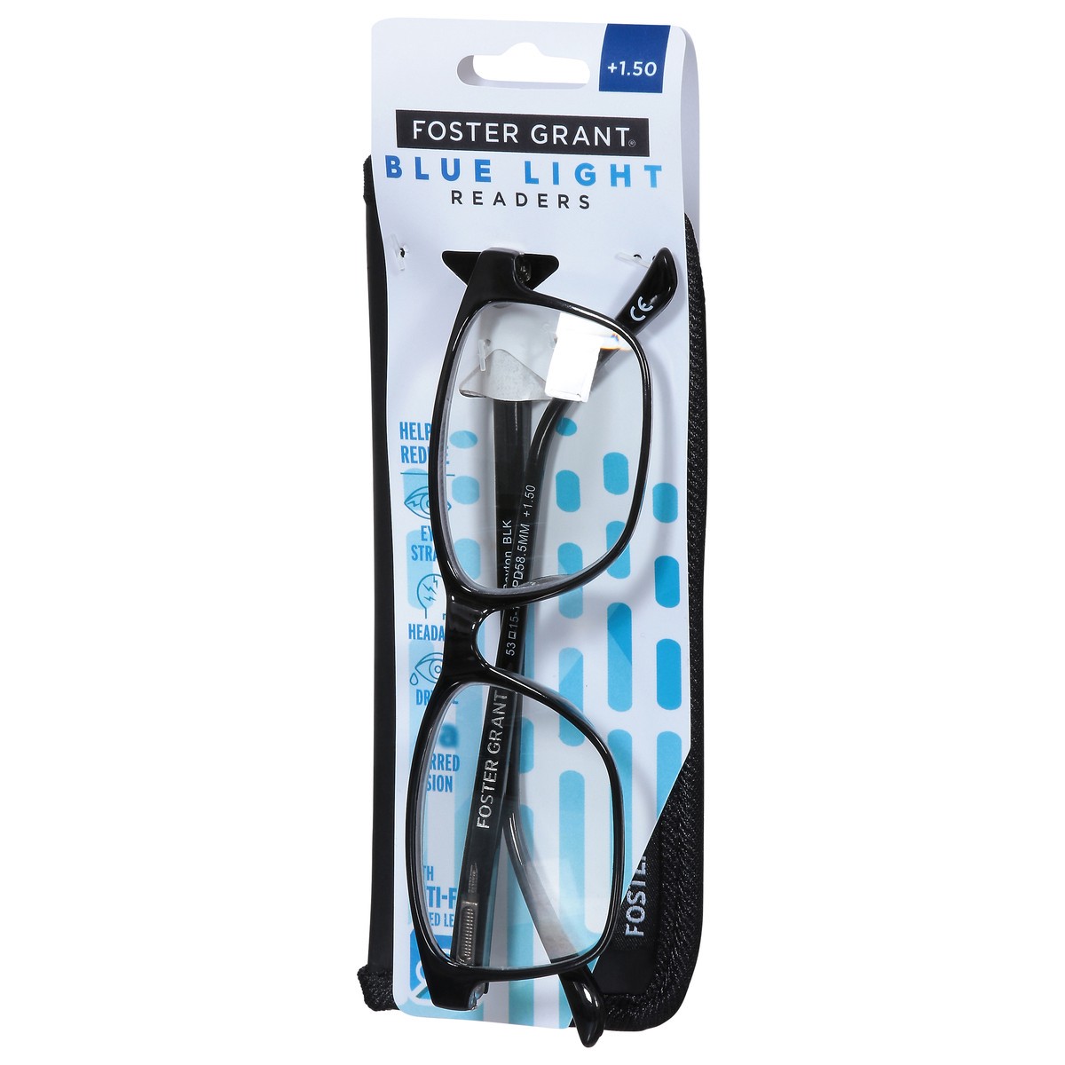 slide 11 of 12, Foster Grant Blue Light Black +1.50 Readers 1 ea, 1 ct