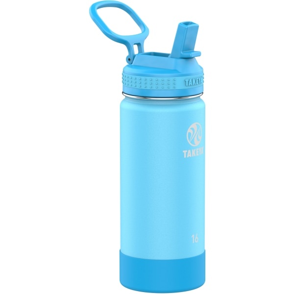 slide 1 of 1, Takeya Actives Kids' Insulated Water Bottle With Straw Lid, 16 Oz, Atlantic/Sail Blue, 1 ct