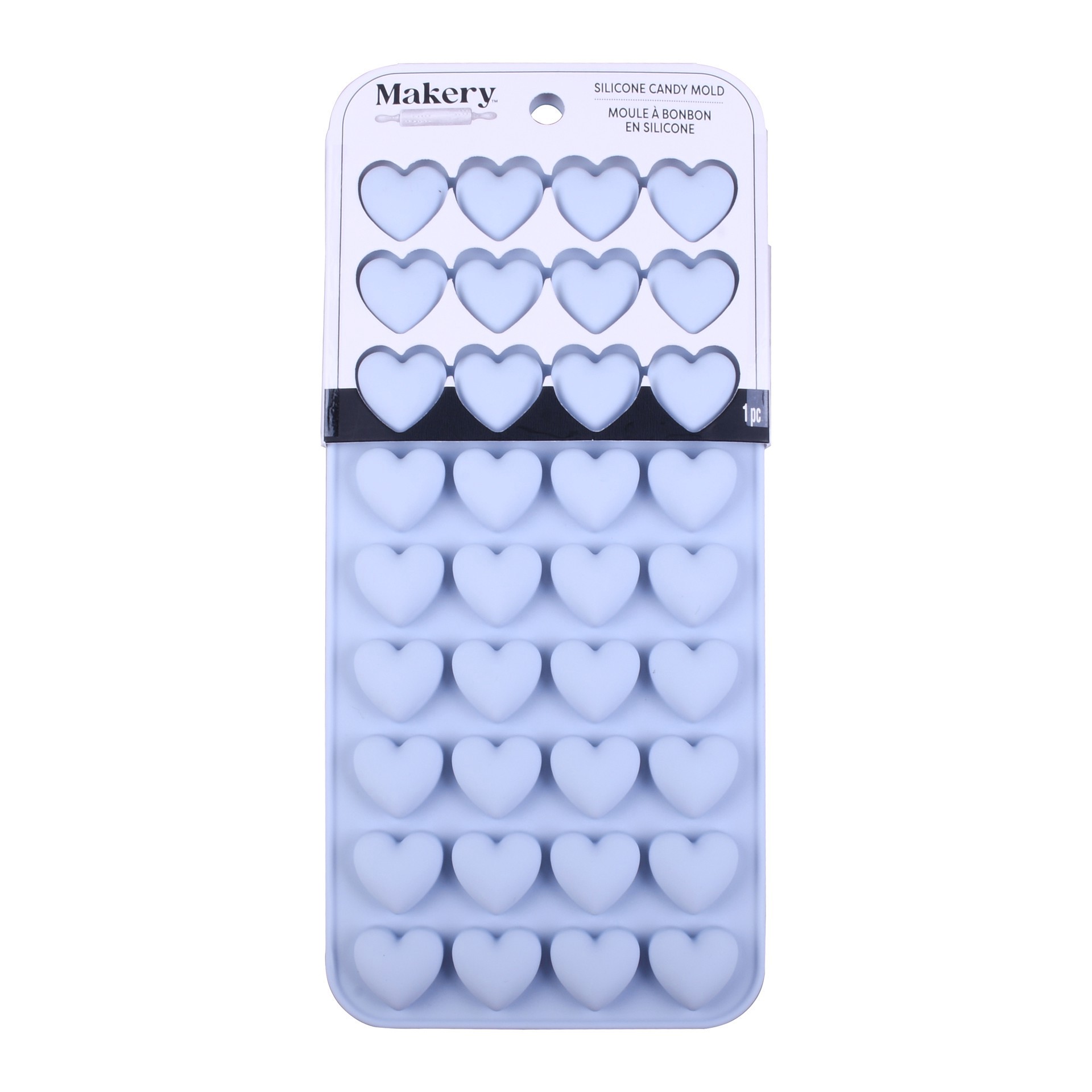 slide 3 of 4, Mini Hearts Silicone Candy Mold By Makery, 8.87 in x 0.59 in