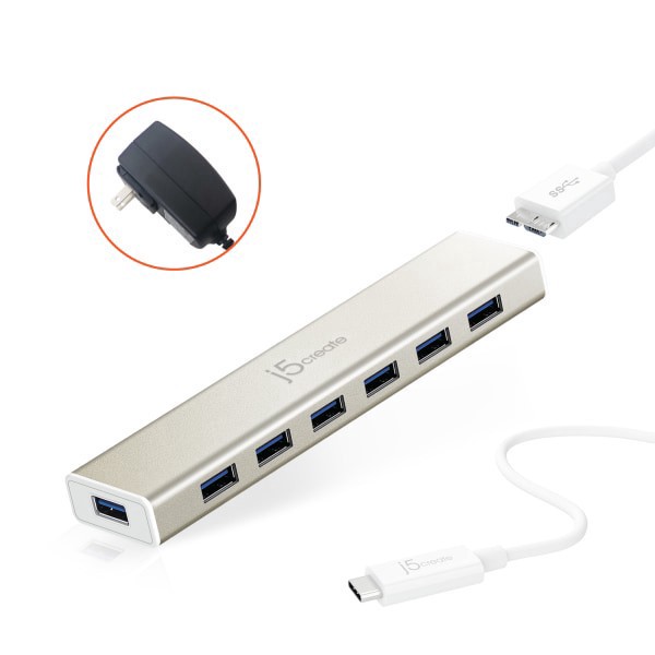 slide 2 of 6, j5create Usb-C 7-Port Hub, Champagne Metallic, Jch377, 1 ct