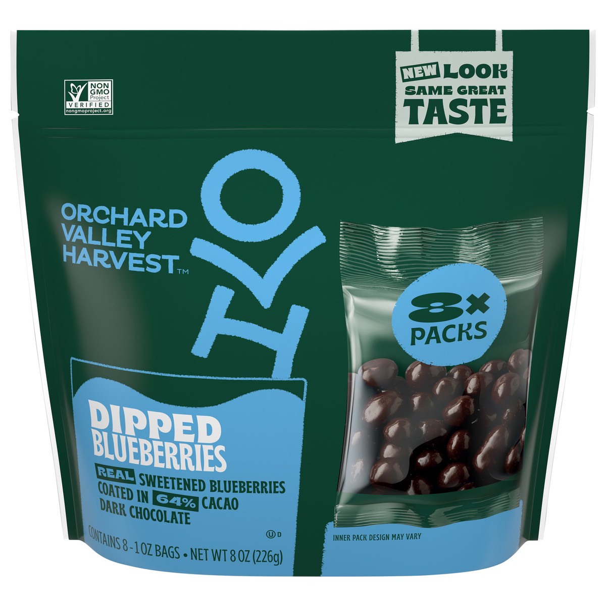 slide 1 of 6, Orchard Valley Harvest Dark Chocolate Dipped Blueberries 8 - 1 oz Bags, 8 oz