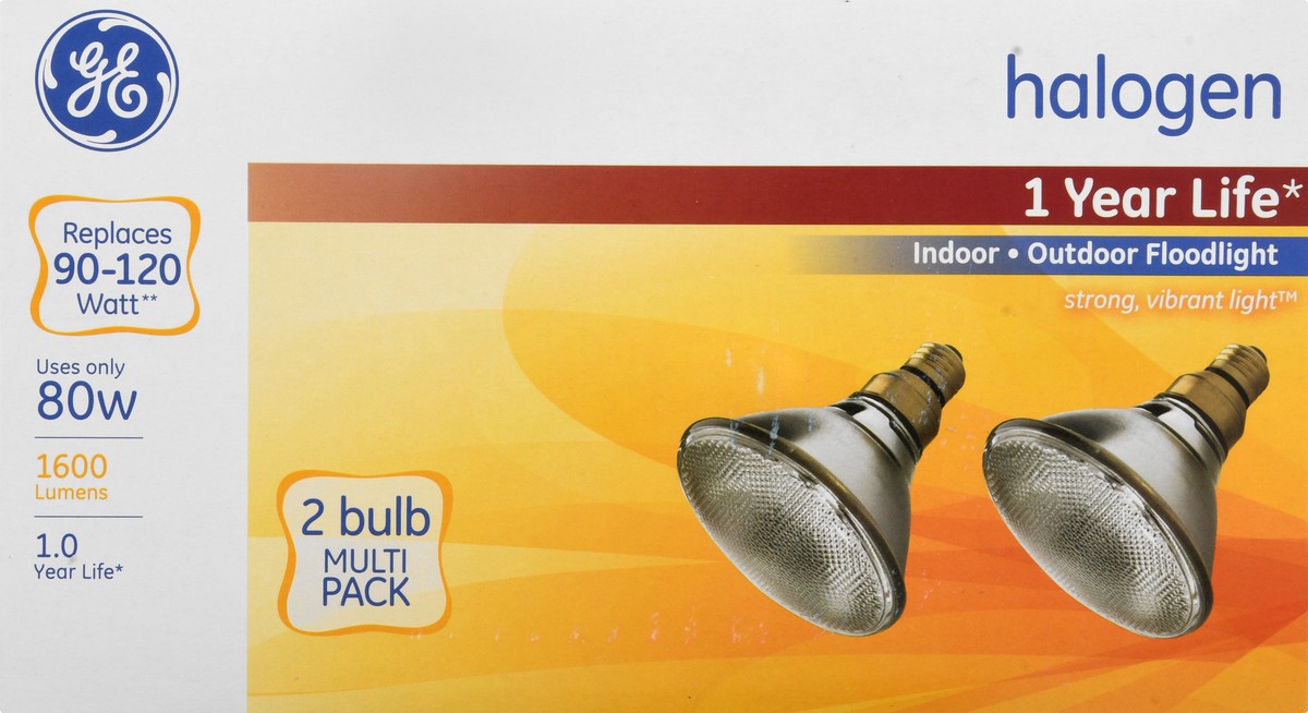 slide 9 of 9, GE Halogen Indoor/Outdoor Floodlight 80 Watts Multi Pack Light Bulbs 2 ea, 2 ct