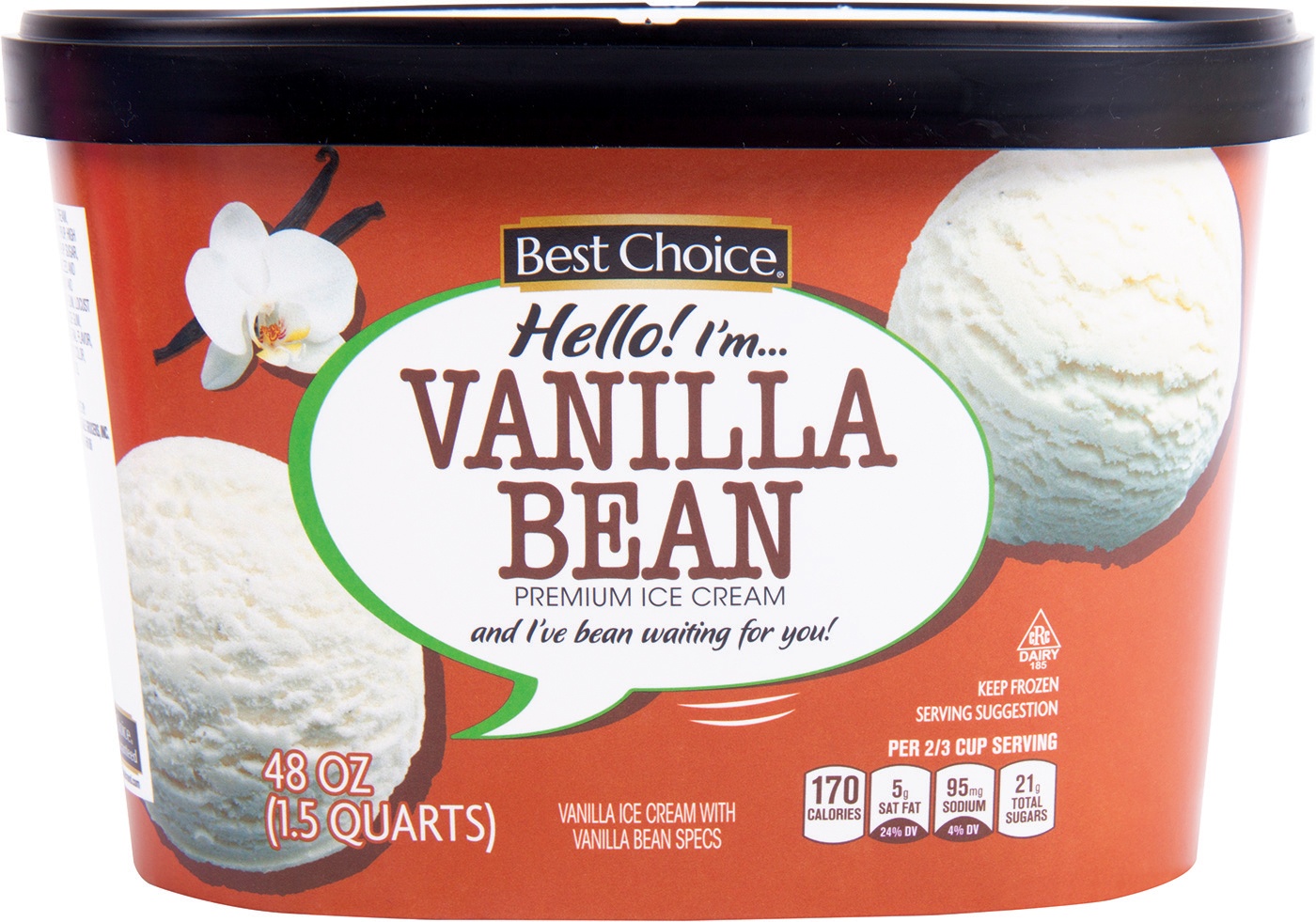 slide 1 of 1, Best Choice Ice Cream Vanilla Bean, 48 fl oz