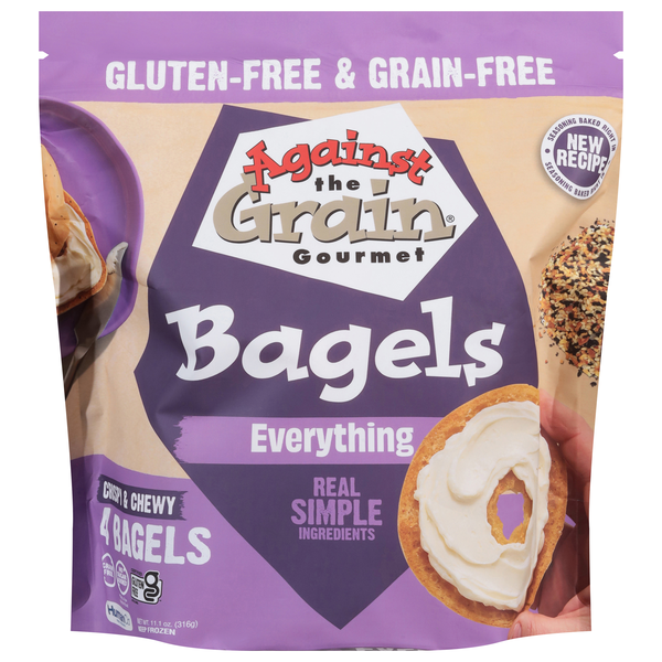 slide 1 of 1, Against the Grain Gluten-Free & Grain-Free Crispy & Chewy Everything Bagels 4 ea, 4 ct