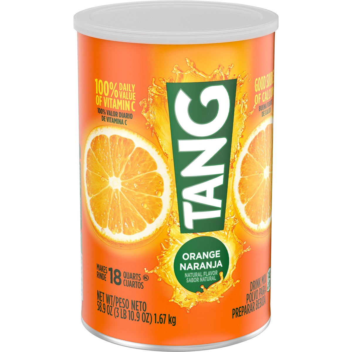 slide 6 of 9, Tang Orange Naturally Flavored Powdered Soft Drink Mix, 58.9 oz Canister, 58.90 oz