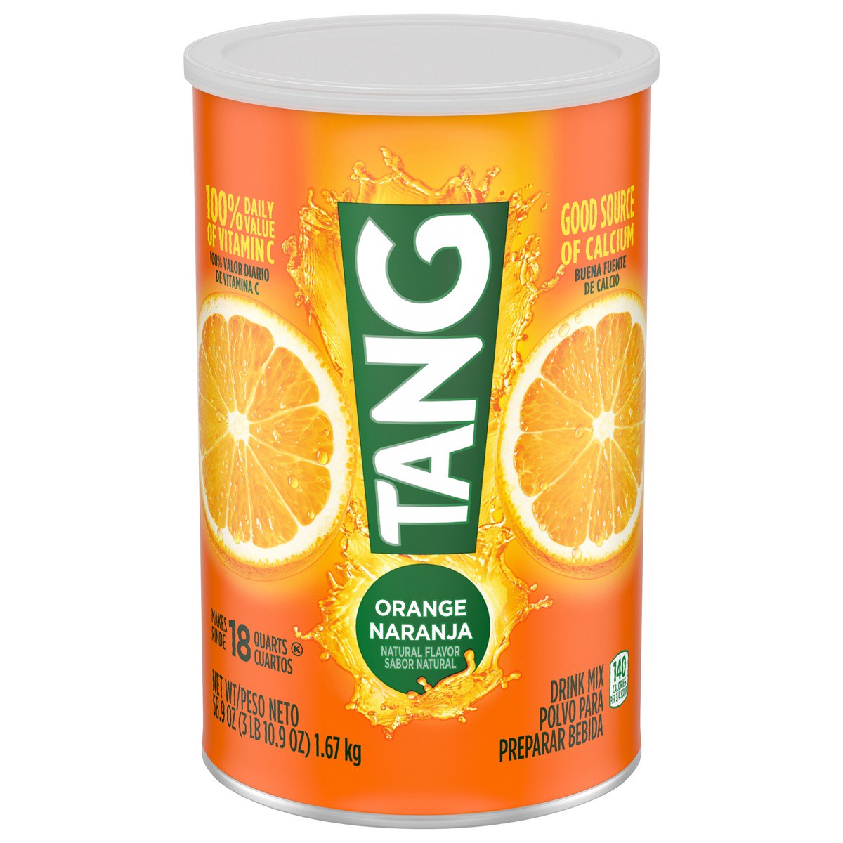 slide 1 of 9, Tang Orange Naturally Flavored Powdered Soft Drink Mix, 58.9 oz Canister, 58.90 oz