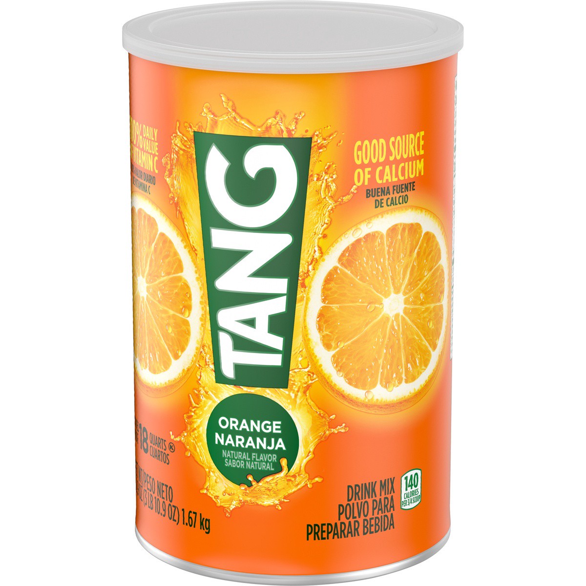 slide 9 of 9, Tang Orange Naturally Flavored Powdered Soft Drink Mix, 58.9 oz Canister, 58.90 oz