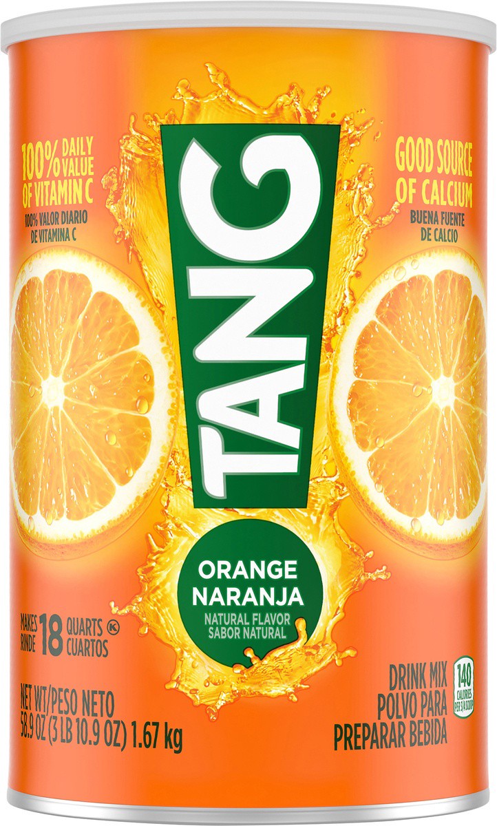 slide 3 of 9, Tang Orange Naturally Flavored Powdered Soft Drink Mix, 58.9 oz Canister, 58.9