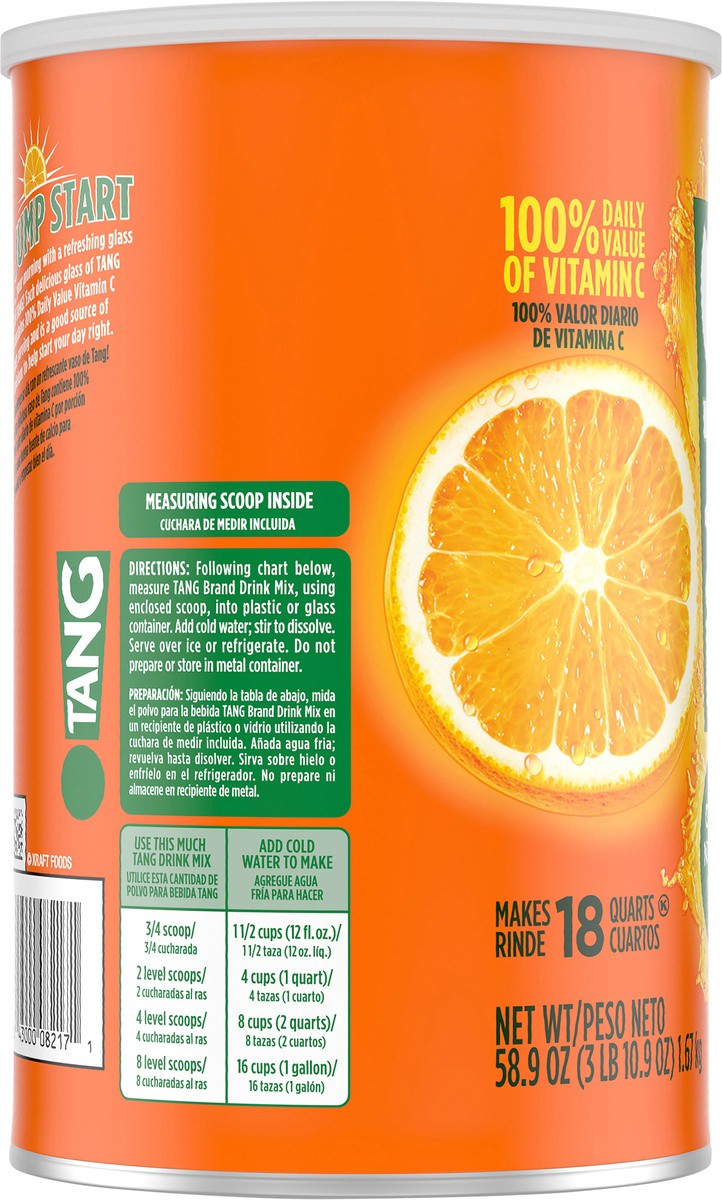 slide 4 of 9, Tang Orange Naturally Flavored Powdered Soft Drink Mix, 58.9 oz Canister, 58.90 oz