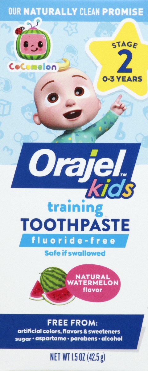 slide 3 of 9, Orajel Cocomelon Stage 2 (0-3 Years) Kids Training Natural Watermelon Flavor Toothpaste 1.5 oz, 1.5 oz