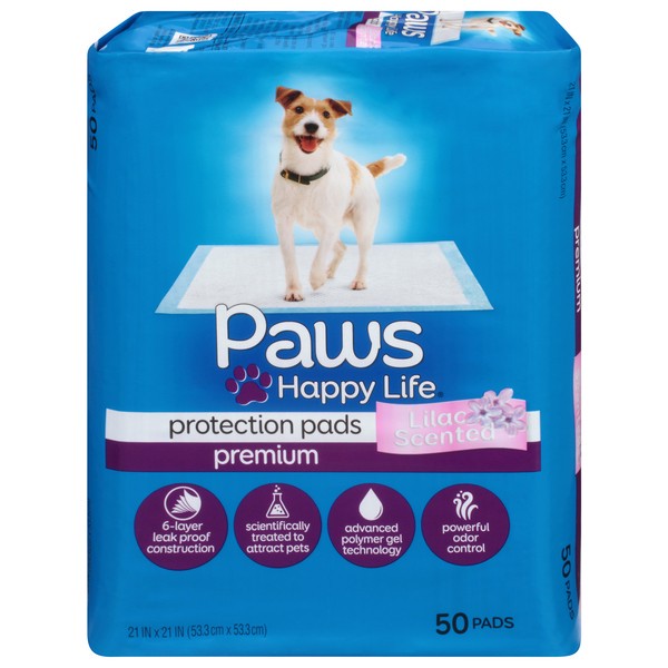 slide 1 of 9, Paws Happy Life Lilac Scented Premium Protection Pads 50 ea, 50 ct