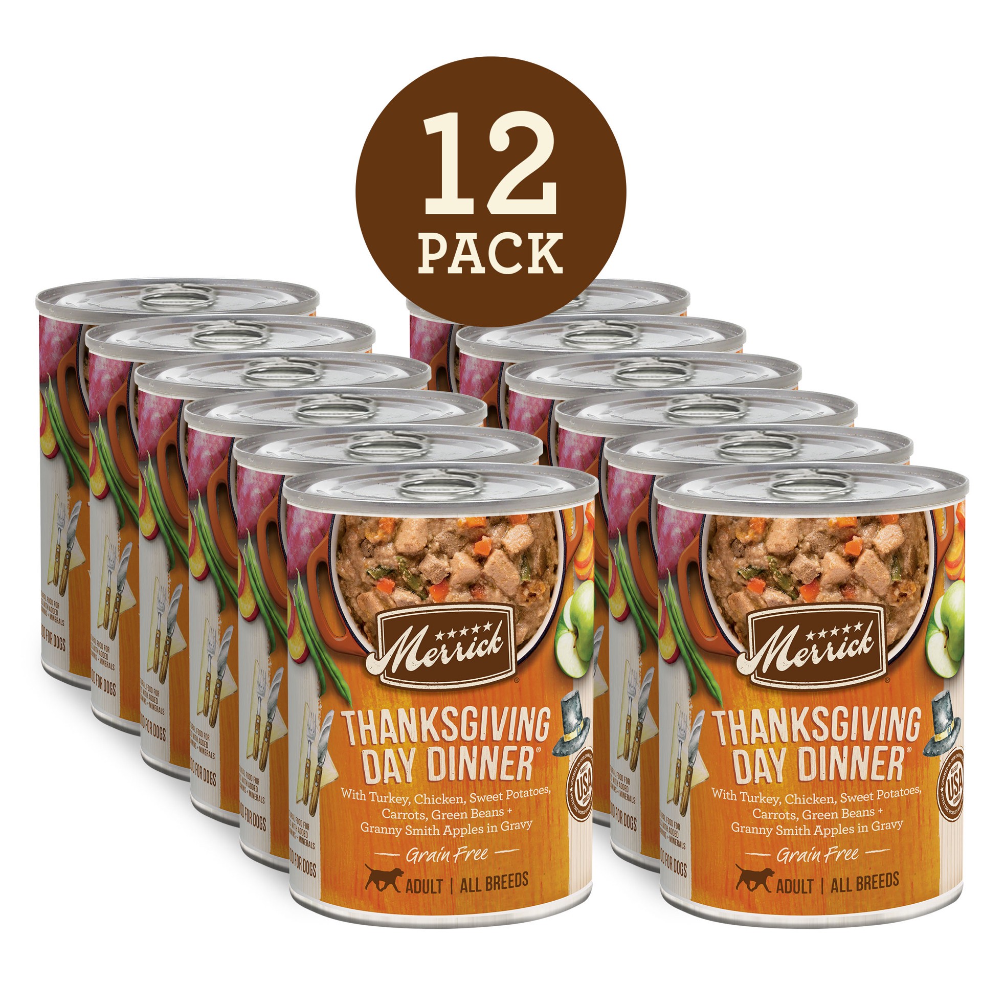 slide 5 of 9, Merrick Grain Free Wet Dog Food, Thanksgiving Day Dinner Canned Dog Food - 12.7 oz Can, 12.7 oz